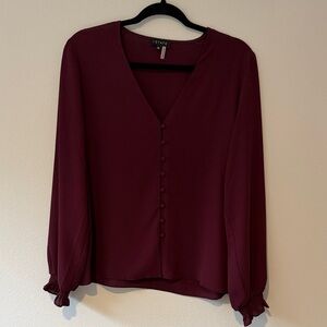 1. State Deep Burgundy Button-Front Blouse